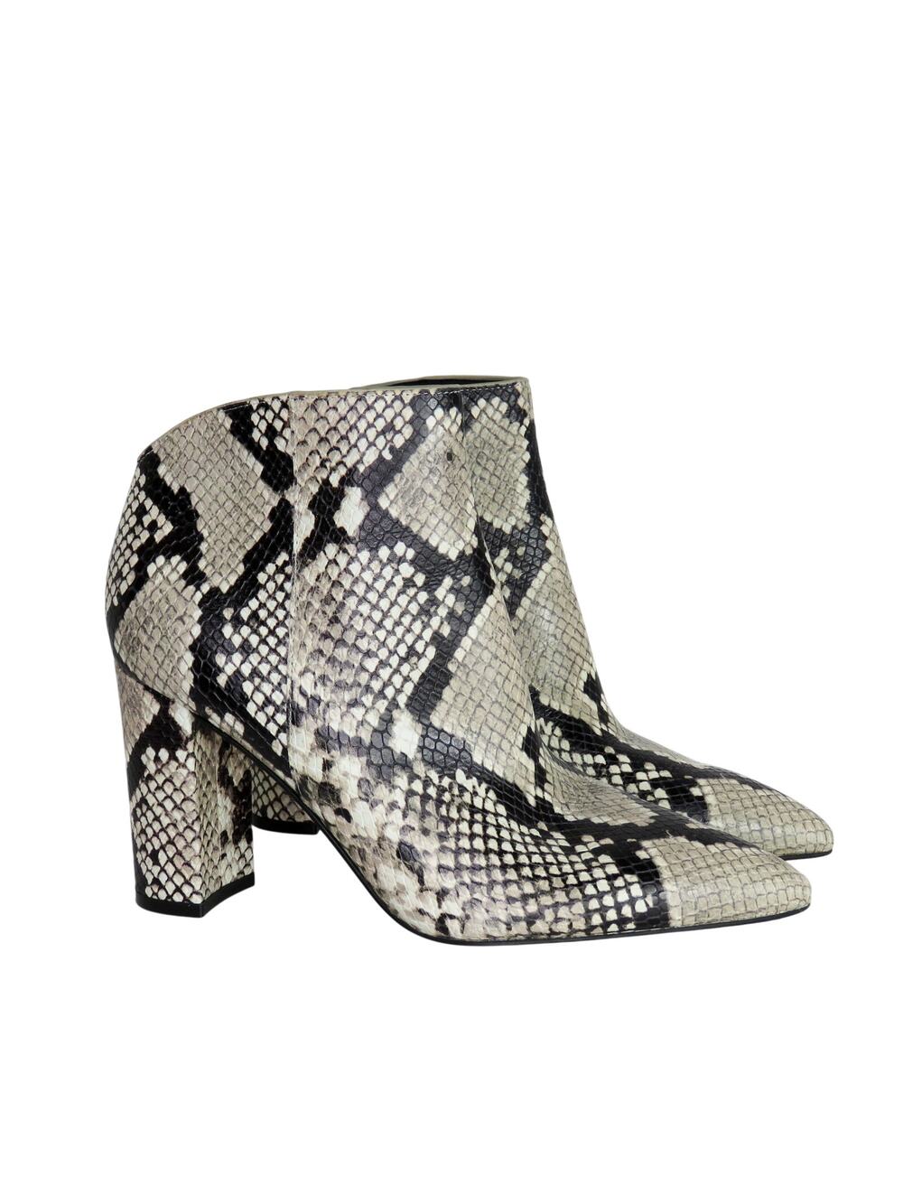Marc Fisher LTD Unno Booties Black and White Snake Skin Leather Heel Booties 7